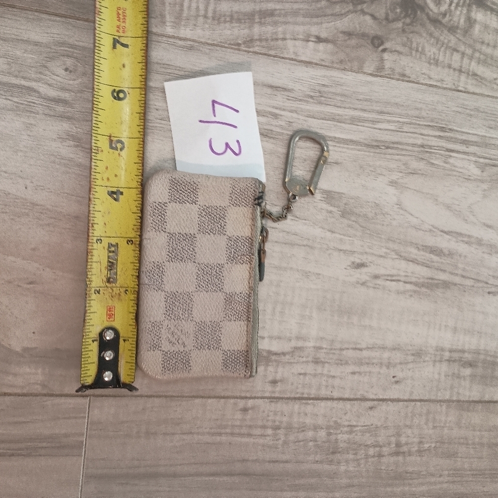 Authentic Louis Vuitton Coin case Mini Purse Damier Azur White Key Chain Leather - Picture 13 of 14